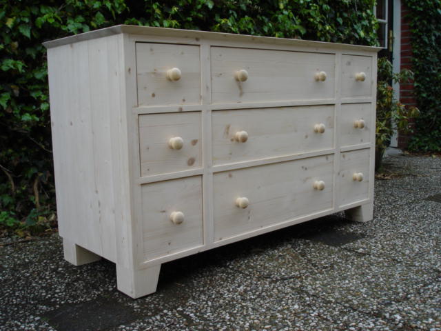 Blank houten commode - Commodes maat Grenenhoeve